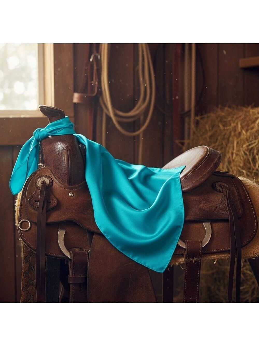 Turquoise Blue Wild Rag Scarf 35x35 Satin Western Cowgirl Cowboy Bandana - Picture 8 of 13